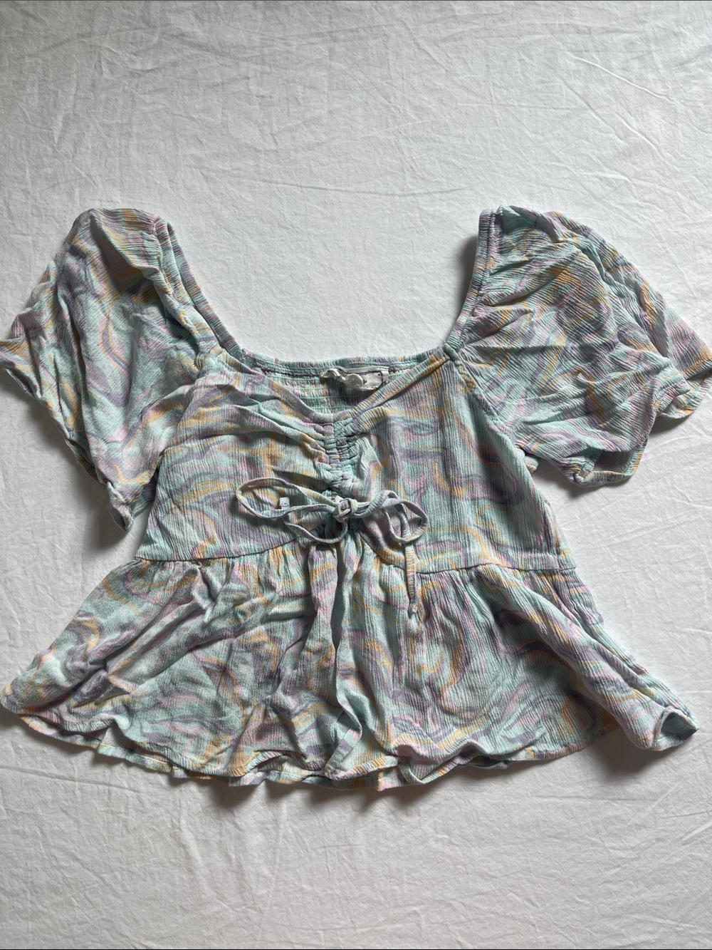 Hippie Rose Pastel Tie-Front Peplum Crop Top - Mint, Lavender, Peach